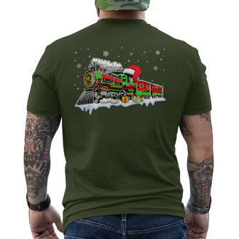 Train Santa Hat Christmas Pajama Train Distressed Xmas Men's T-shirt Back Print - Seseable