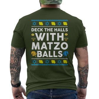 Ugly Hanukkah Deck Hall With Matzo Ball Chanukah Jewish Men's T-shirt Back Print - Thegiftio UK