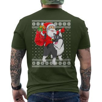 Ugly Xmas Sweater Style Santa Riding Malamute Dog Christmas Men's T-shirt Back Print | Mazezy
