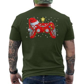 Video Game Controller Christmas Santa Hat Gamer Boys Xmas Men's T-shirt Back Print - Seseable
