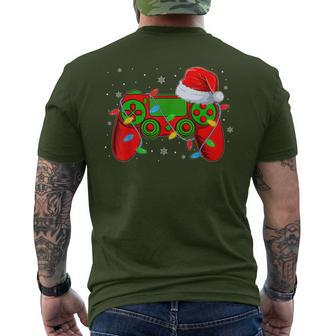 Video Game Controller Christmas Santa Hat Gamer Boys Men's T-shirt Back Print - Seseable