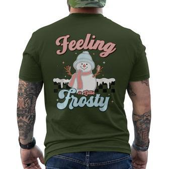 Vintage Feeling A Little Frosty Checkered Snowman Christmas Men's T-shirt Back Print | Mazezy