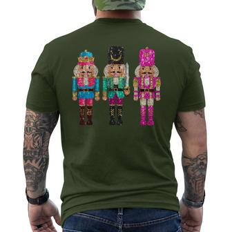 Vintage Sequin Cheerful Sparkly Nutcrackers Christmas Men's T-shirt Back Print | Mazezy