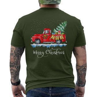 Vintage Merry Christmas Red Truck Old Fashioned Christmas Men's T-shirt Back Print - Seseable