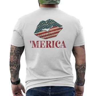 4Th Of July 2023 Kiss Lips Patriotic All American Women Mens Back Print T-shirt | Mazezy