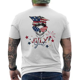 4Th Of July 2023 Messy Bun July Girl Patriotic All American Mens Back Print T-shirt | Mazezy