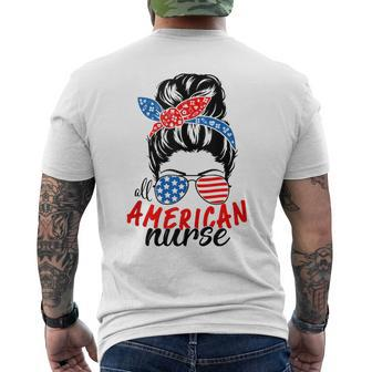 4Th Of July 2023 Messy Bun Mom Patriotic All-American Nurse Mens Back Print T-shirt | Mazezy