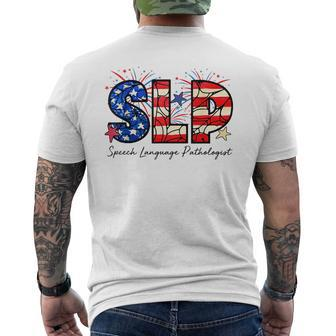 4Th Of July Speech Language Pathologist Slp Us Flag America Mens Back Print T-shirt | Mazezy