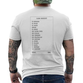 55 Burgers 55 Fries I Think You Should Leave Receipt Design Burgers Funny Gifts Mens Back Print T-shirt | Mazezy