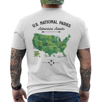 63 National Parks Map Us Park Retro Vintage Camping Hiking Mens Back Print T-shirt - Seseable