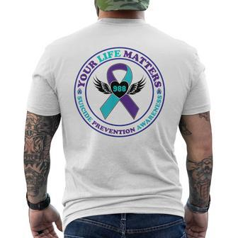 988 Suicide Prevention Awareness Semi-Colon Mental Health Men's T-shirt Back Print - Seseable