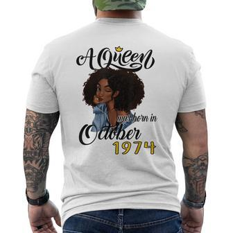 A Queen Was Born In October 1974 Birthday Gifts Funny Mens Back Print T-shirt | Mazezy