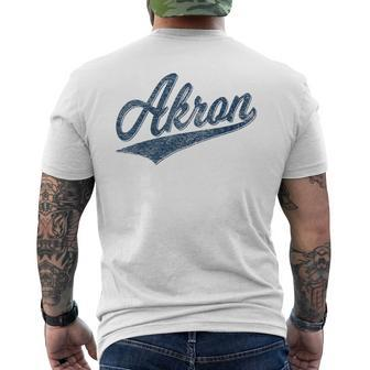 Akron Ohio Varsity Script Classic Sports Jersey Style Men's T-shirt Back Print | Mazezy