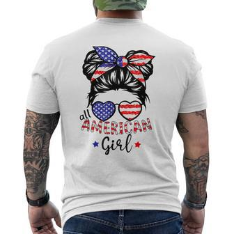 All American Girls 4Th Of July Messy Bun Girl Kids Mens Back Print T-shirt | Mazezy