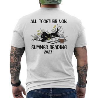 All Together Now Summer Reading 2023 Groovy Cat Book Lover Reading Funny Designs Funny Gifts Mens Back Print T-shirt | Mazezy
