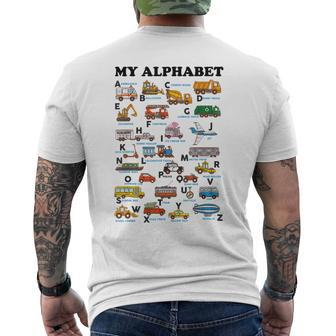 Alphabet Construction Vehicles Abc Learning Teaching Mens Back Print T-shirt - Seseable