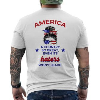 America A Country So Great Even Its Haters Wont Leave Girls Mens Back Print T-shirt | Mazezy UK