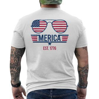 America Est 1776 4Th Of July Patriotic Usa Flag Sunglasses Mens Back Print T-shirt | Mazezy