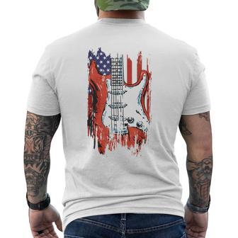 American Flag Guitar 4Th Of July Guitarist Usa Country Music Mens Back Print T-shirt - Seseable