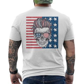 American Flag Skull Skeleton Biker T 4Th Of July Biker Funny Gifts Mens Back Print T-shirt | Mazezy