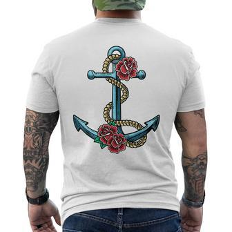 Anchor With Rope And Roses Vintage Tattoo Graphic Mens Back Print T-shirt | Mazezy
