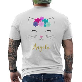 Angela Name Personalized Kitty Cat Men's T-shirt Back Print | Mazezy
