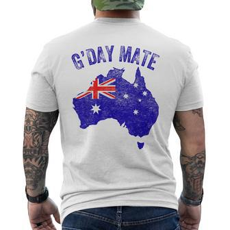 Australia Gday Mate Funny Australian Flag Aussie Map Mens Back Print T-shirt | Mazezy