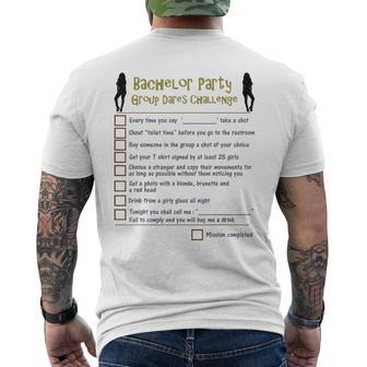 Bachelor Party Checklist Group Dares Challenge Stag Do Game Men's T-shirt Back Print | Mazezy
