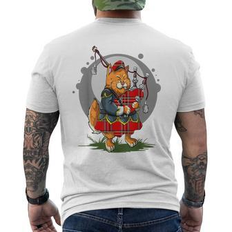 Bagpipe Cat Playing Bagpipes Scottish Music Kitten Lovers Men's T-shirt Back Print | Mazezy