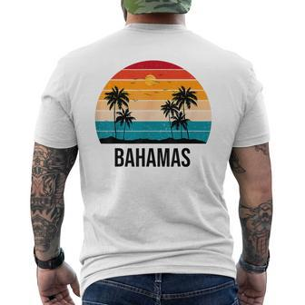 Bahamas Sunset Vintage Souvenir Palm Tree Beach Sun Mens Back Print T-shirt | Mazezy