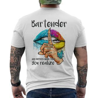 Bartender Knows More Than She Says And Notices Colorful Lips Mens Back Print T-shirt - Thegiftio UK