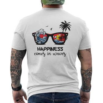 Beach Happines Comes In Waves Surfing Lover Sunglasses Mens Back Print T-shirt | Mazezy