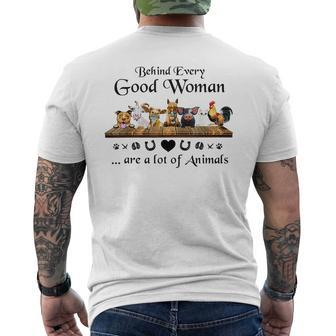 Behind Every Good Woman Are A Lot Of Animals Farmer Mens Back Print T-shirt - Monsterry UK