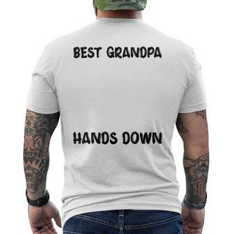 Best Grandpa Hands Down Kids Craft Handprints Fathers Day Mens Back Print T-shirt - Seseable