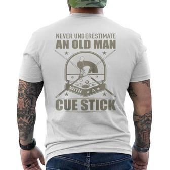Billiard Never Underestimate An Old Man With A Cue Stick Mens Back Print T-shirt - Seseable