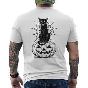 Black Cat Scary Halloween Pumpkin Costume Cat Lovers Men's T-shirt Back Print | Mazezy