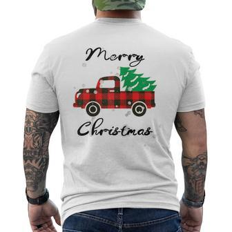 Buffalo Plaid Christmas Tree Cute Red Truck Xmas Men's T-shirt Back Print | Mazezy