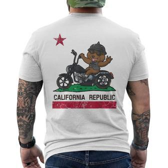 California Republic Flag Bear Biker Motorcycle Men's Back Print T-shirt | Mazezy