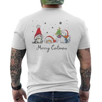 Cats With Santa Hat Merry Catmas Cat Lover Christmas Men's T-shirt Back Print - Seseable