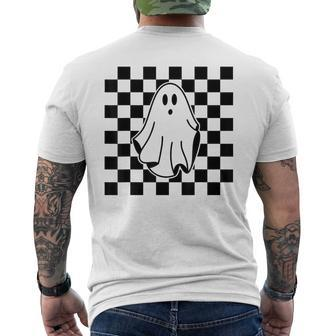 Checkered Ghost Cute Halloween Cute Ghost Spooky Season Men's T-shirt Back Print - Thegiftio UK