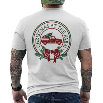 Christmas At The Farm Red Truck Xmas Tree Country Farmhouse Men's T-shirt Back Print | Mazezy