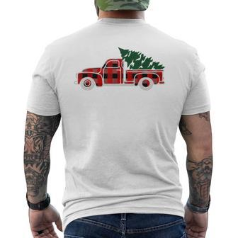 Christmas Vintage Truck Tree Buffalo Checkered Plaid T Men's T-shirt Back Print | Mazezy