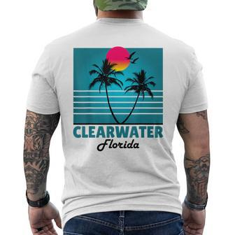 Clearwater Beach Florida Fl Retro Summer Palm Trees Men's T-shirt Back Print | Mazezy