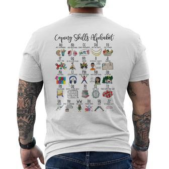 Coping Skills Alphabet Mental Health School Counselor Psy Mens Back Print T-shirt | Mazezy