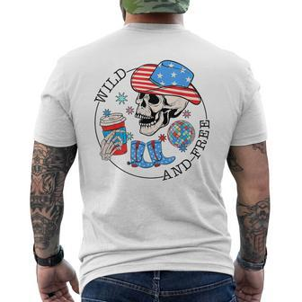 Cowboy Skeleton 4Th Of July American Flag Mens Back Print T-shirt | Mazezy