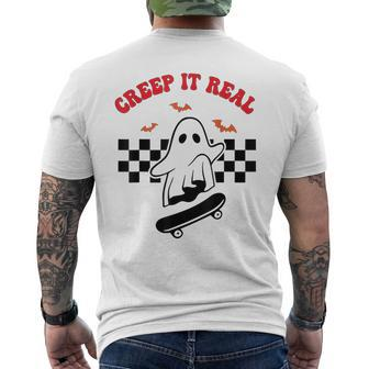 Creep It Real Ghost Skate Halloween Groovy Retro Vintage IT Funny Gifts Mens Back Print T-shirt | Mazezy
