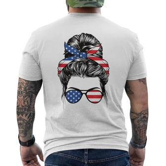 Cute 4Th Of July Messy Bun Woman American Flag Patriotic Usa Mens Back Print T-shirt | Mazezy UK