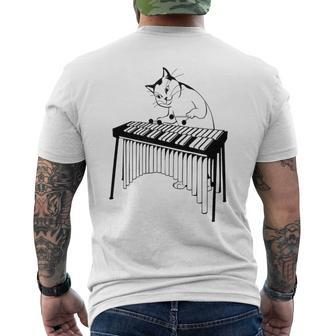 Cute Cat Playing Percussion Musical Xylophone Men's T-shirt Back Print | Mazezy