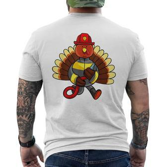 Cute Firefighter Funny Thanksgiving Turkey Mens Back Print T-shirt | Mazezy