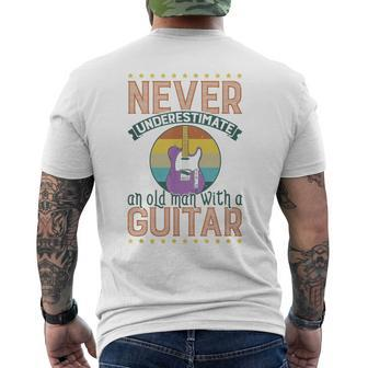 Dad Grandpa Guitarist Guitar Player Never Underestimate Men's T-shirt Back Print - Thegiftio UK